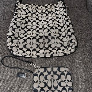 Black/Grey Coach Purse with matching wristlet